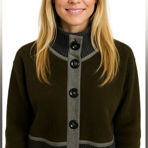 Tribal Large Button Down Wool Dark Green & Gray Cardigan Sweater size Large